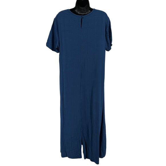 Elisabeth Williams T-Shirt Dress WMNS Blue Maxi Short Sleeve Back Slit Pullover - Picture 3 of 6